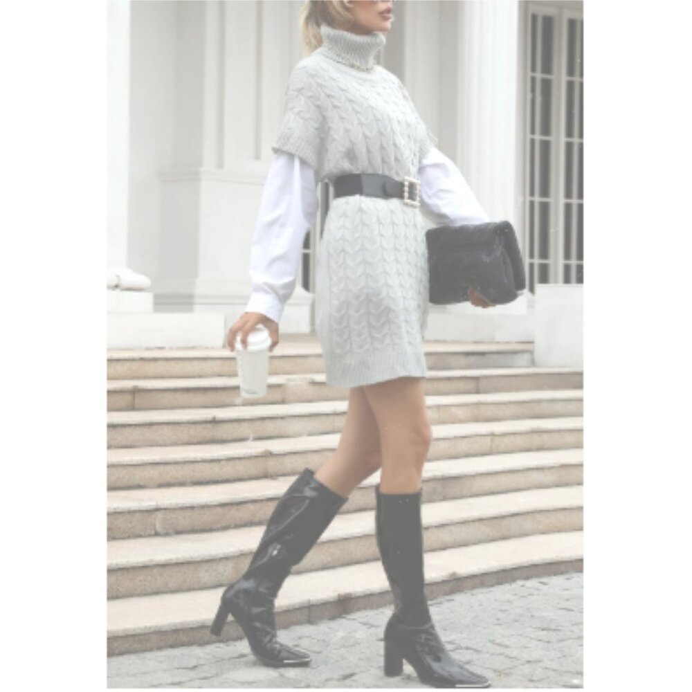 Women's RD Style Knit Mock-Neck Short Sleeved Sweater Dress